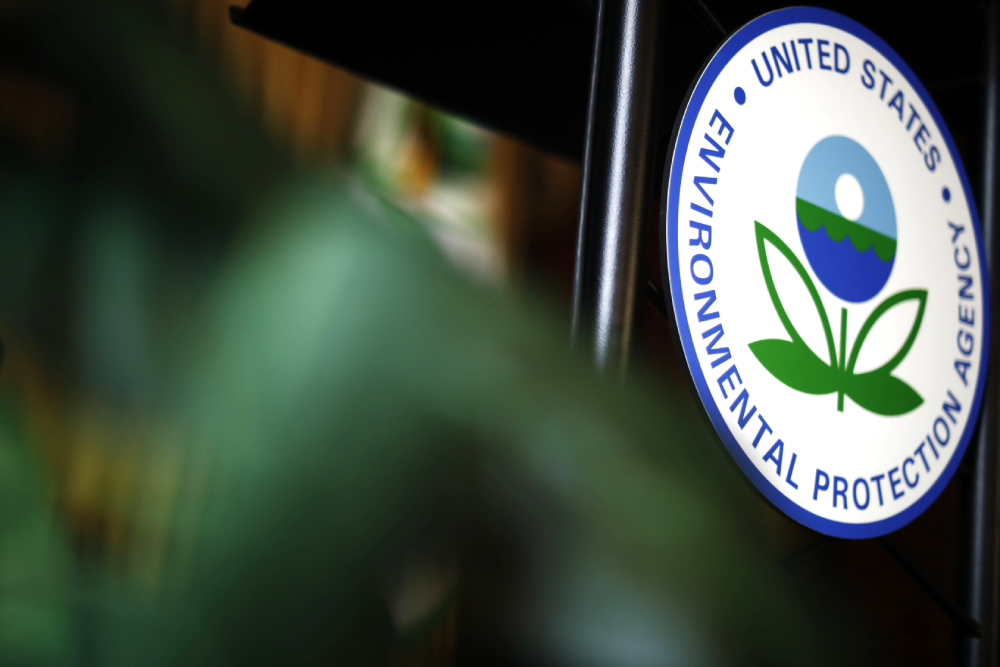 EPA logo The U.S. Environmental Protection Agency's sign is seen on the podium at EPA headquarters in Washington July 11, 2018.